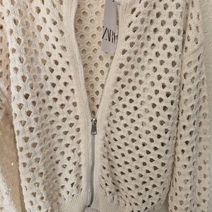Zara Cream Knit Openwork Cardigan Medium